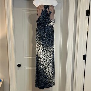 Tibi Strapless Blue Print Jersey Maxi Dress Size XS